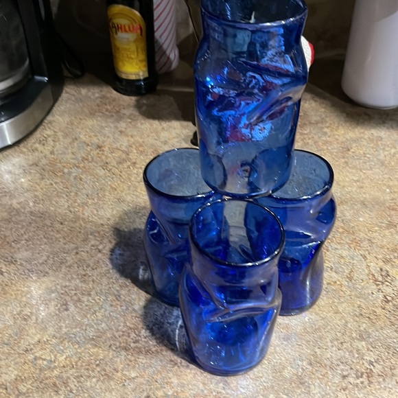 Vintage Hand Crafted Cobalt Blue Glass Tumblers/Blue Glass Glasses - Picture 3 of 3